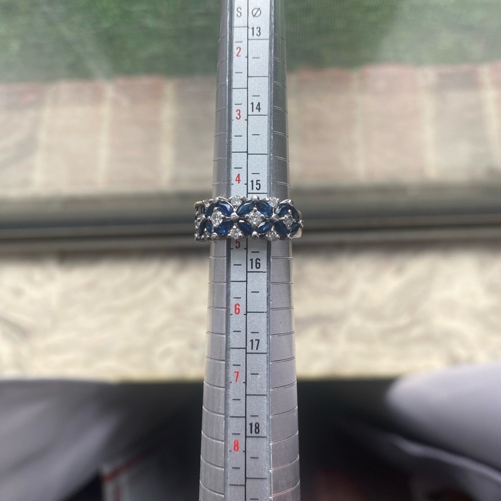 14k white gold diamond and sapphire ring might be EFFY with maker mark bh - Picture 11 of 12